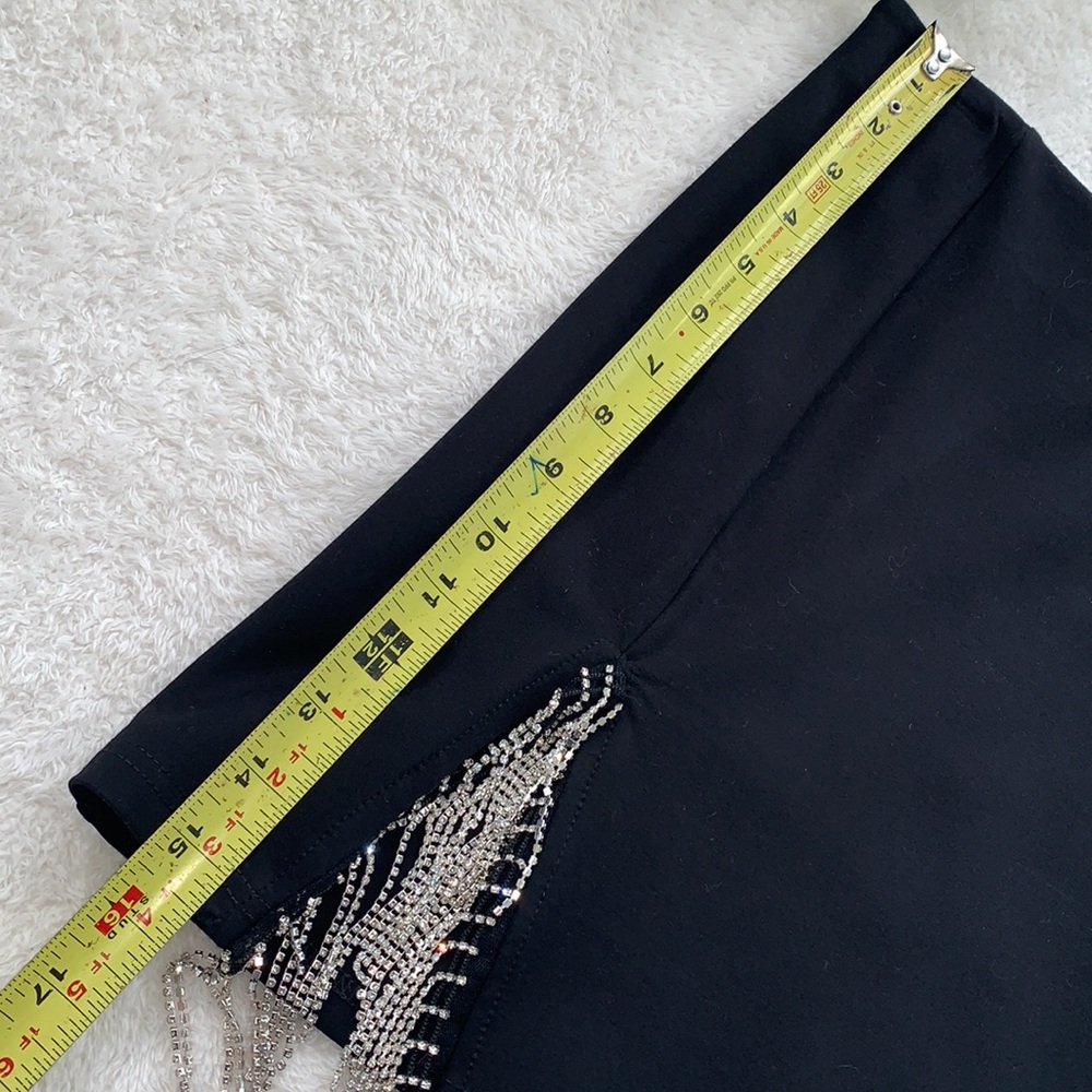 SHEIN Black Mini Pencil Skirt Rhinestone Embellished XS 2 EUC - Picture 5 of 10
